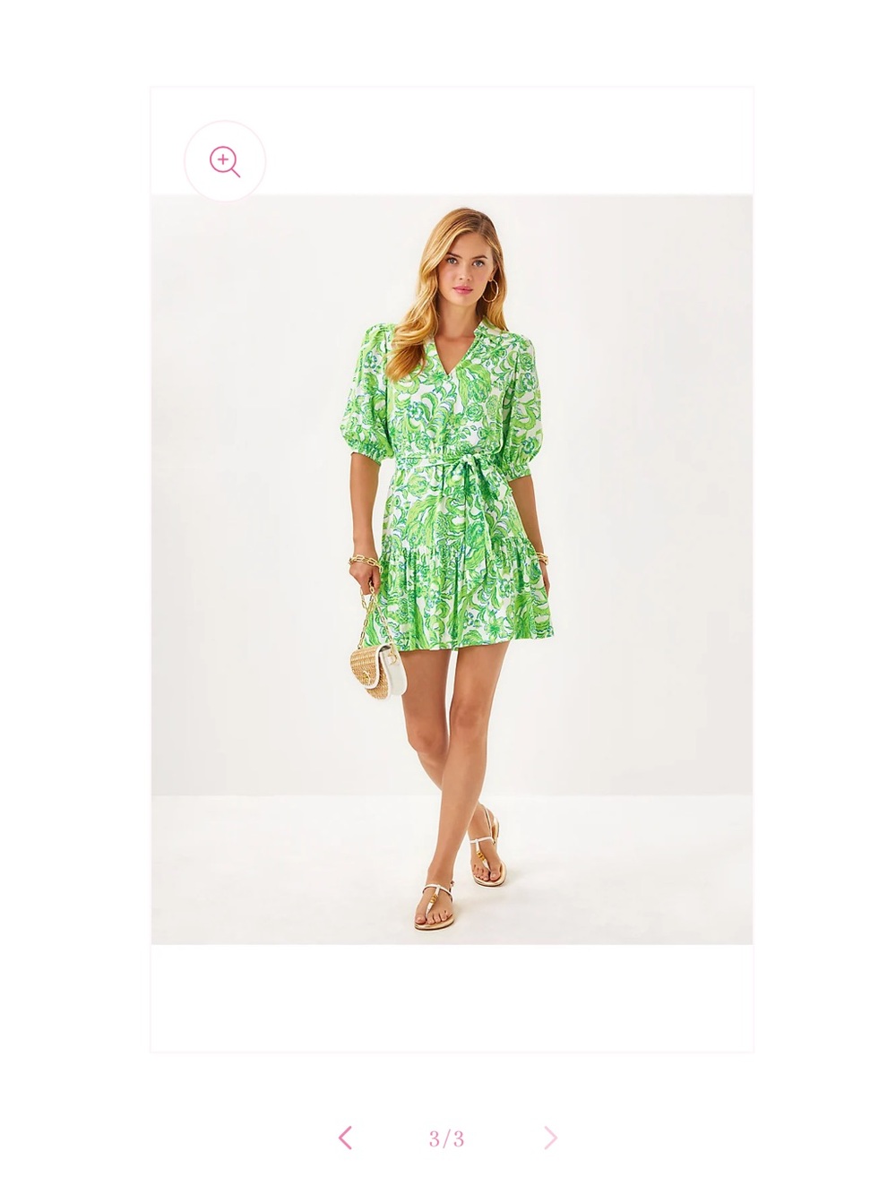 Lilly Pulitzer Green Printed V-Neck Tie-Waist Midi Dress